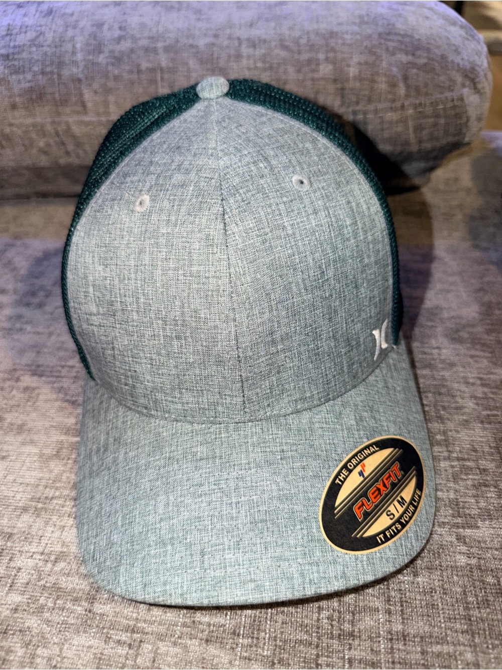 Hurley Flexfit Trucker Hat Heather Gray Green Mesh S/M Stretch Fit Cap